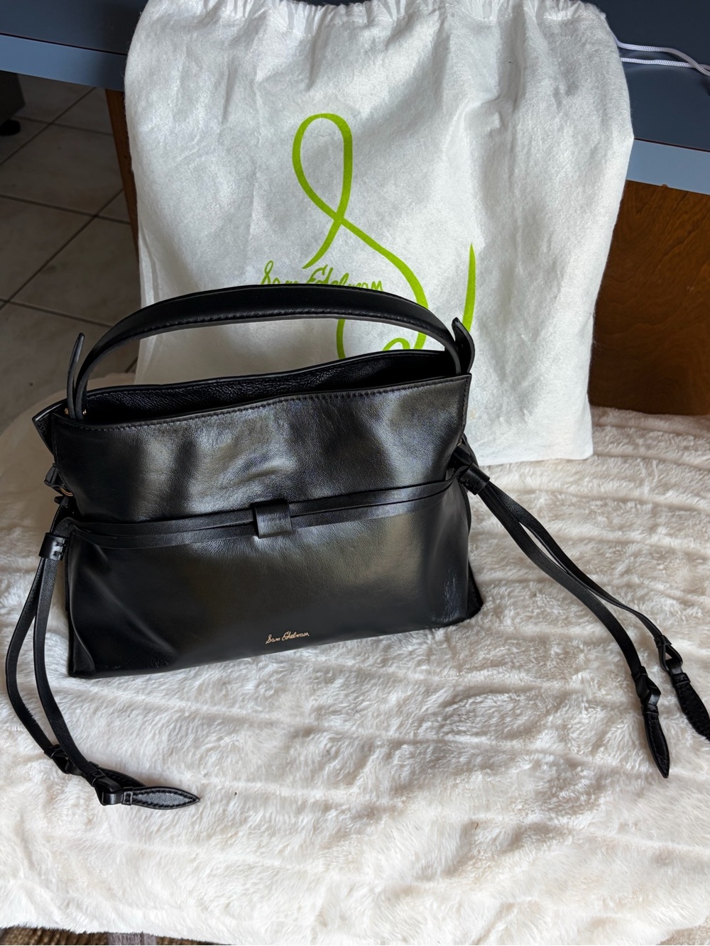 Sam Edelman Black Leather Shoulder Bag with Top Handle